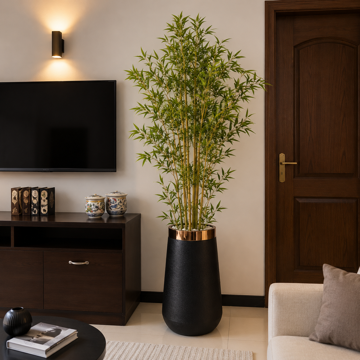 Artificial Bamboo Plant with Premium Black Gold Planter 7 FT