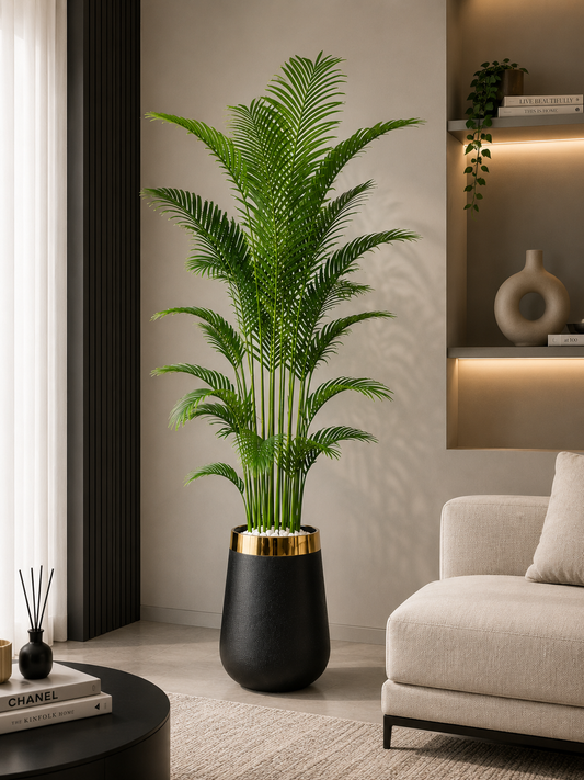 Artificial Areca Palm Tree with Premium Black Gold Planter 7 FT