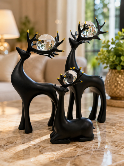 Luxury Crystal Deer Family Sculpture Set