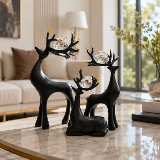 Luxury Crystal Deer Family Sculpture Set
