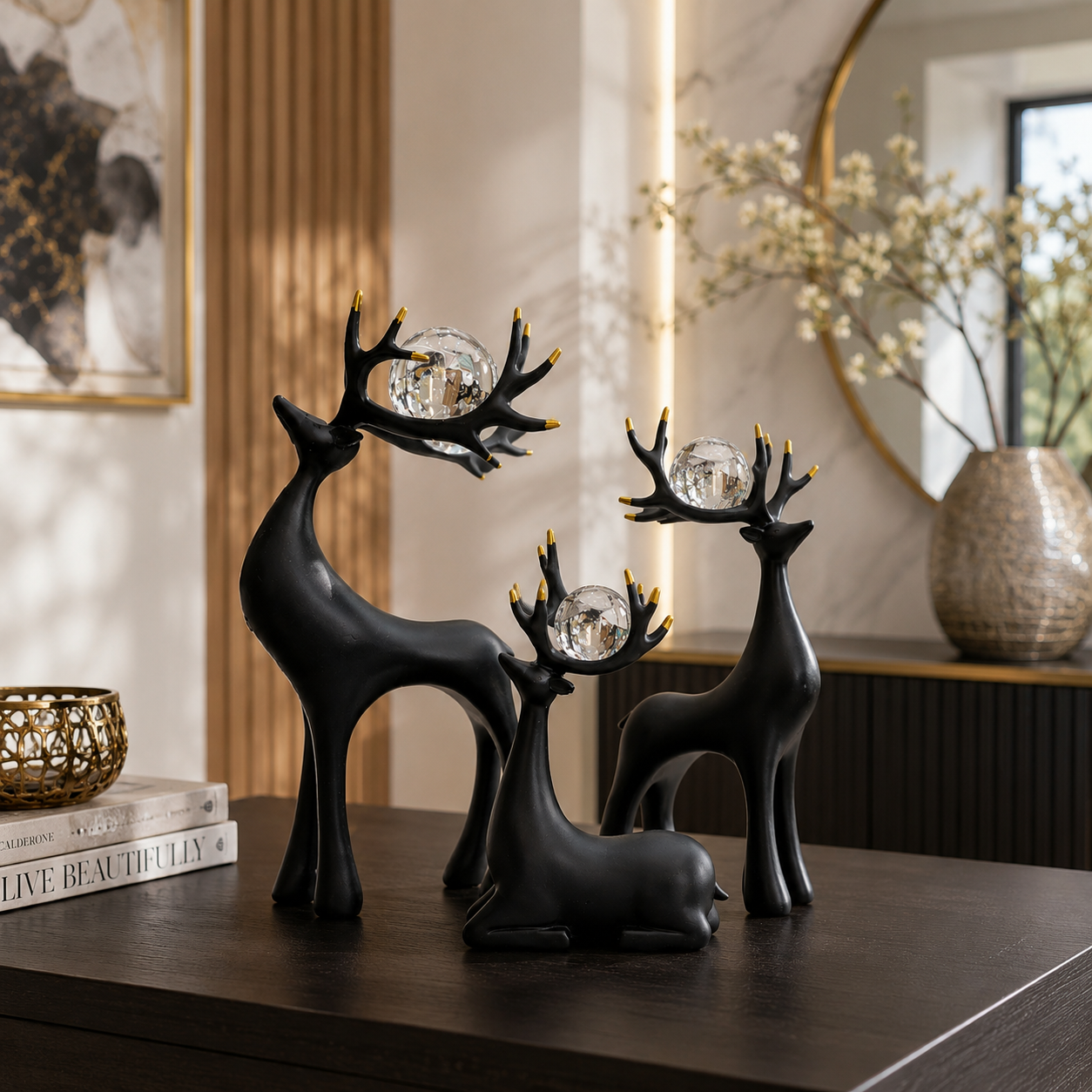 Luxury Crystal Deer Family Sculpture Set