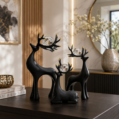 Luxury Crystal Deer Family Sculpture Set