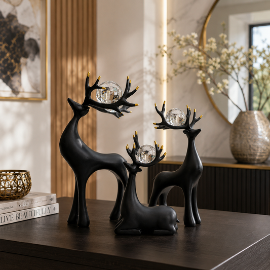 Luxury Crystal Deer Family Sculpture Set