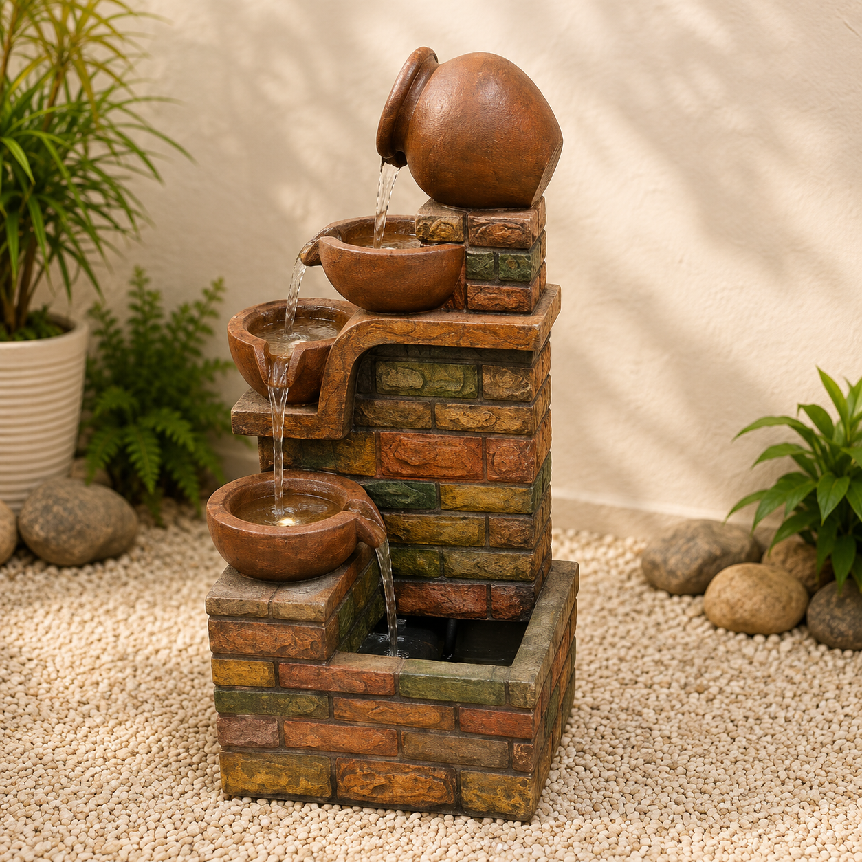 Rustic Brick Cascade Water Fountain