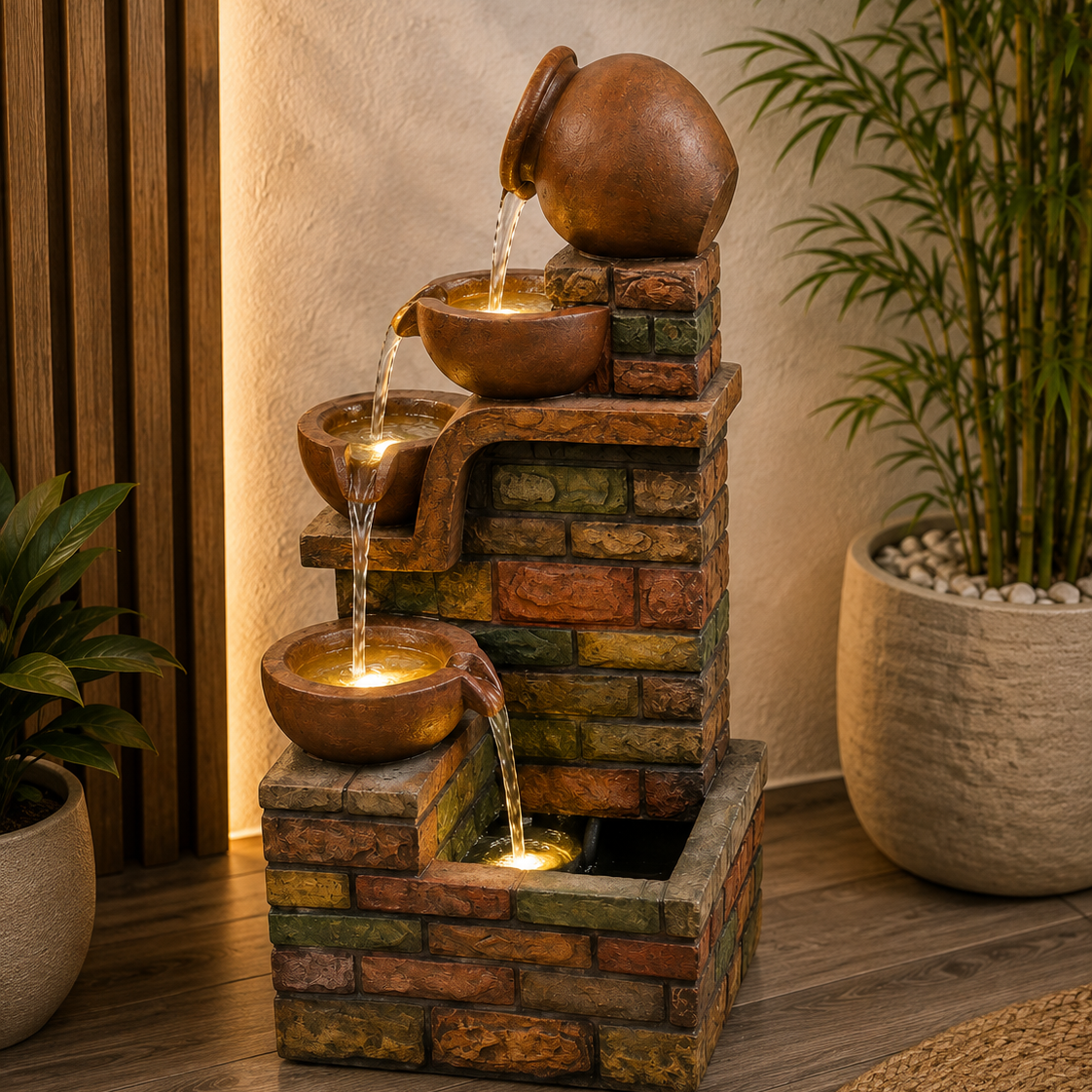 Rustic Brick Cascade Water Fountain