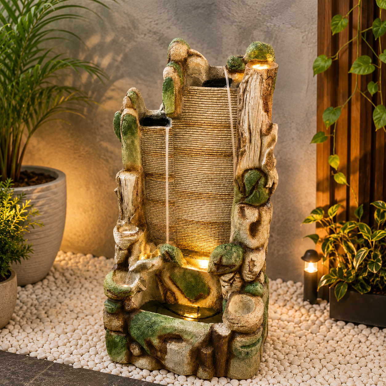 Classic Barrel Cascade LED Water Fountain