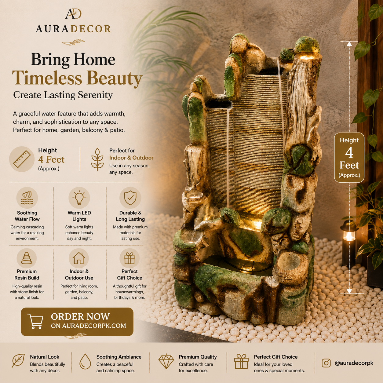 Classic Barrel Cascade LED Water Fountain