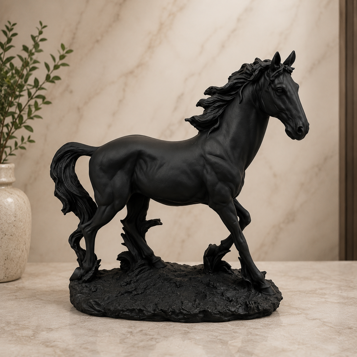 Midnight Majesty Black Horse Statue