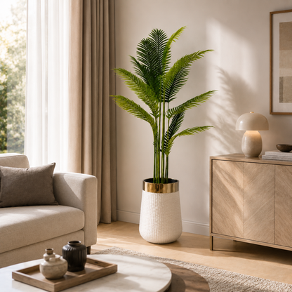 5 Ft Artificial Areca Palm with Luxury White Planter