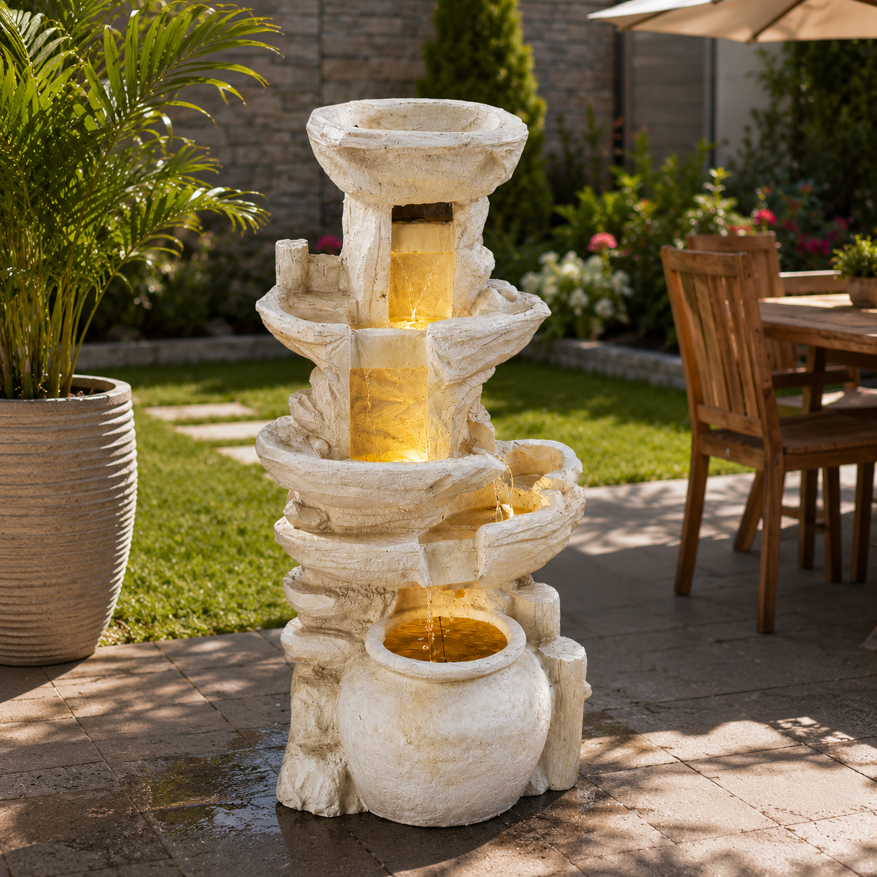 Cascade Oasis™ 5-tier led resin waterfall fountain