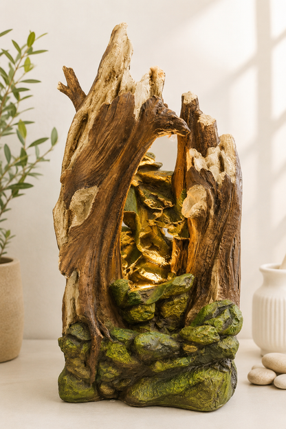 Rustic Wood Style Outdoor Water Fountain with LED Light