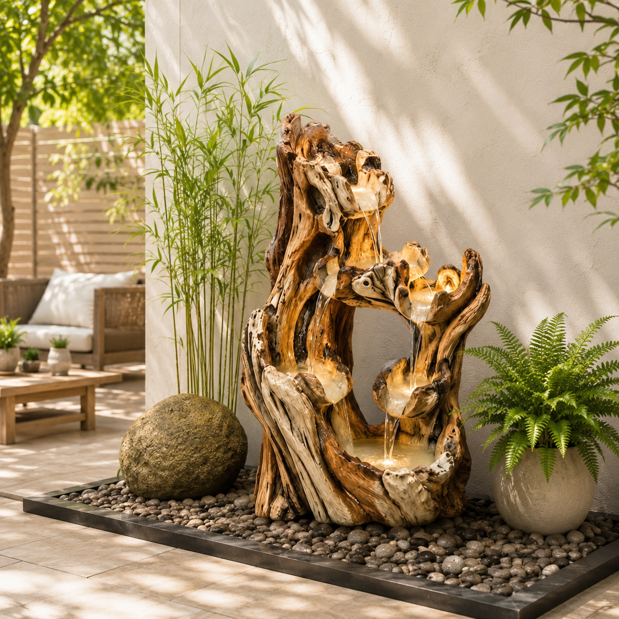 Rustic Driftwood Cascade Water Fountain