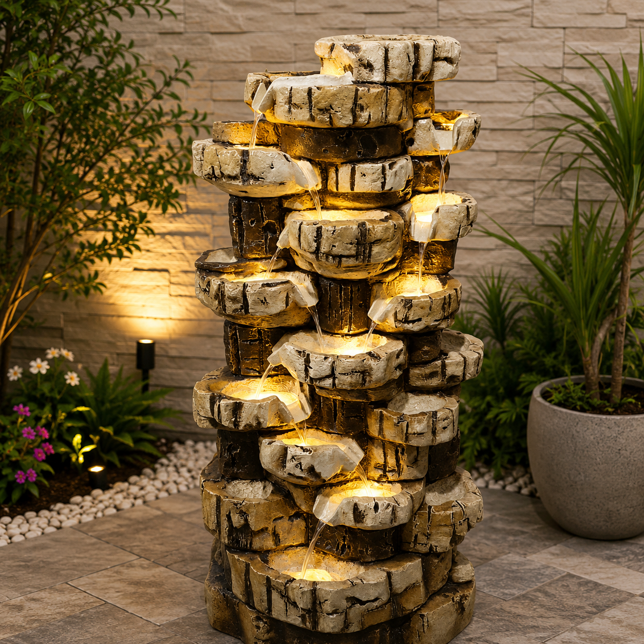 Grand Multi-Tier Stone Cascade Water Fountain