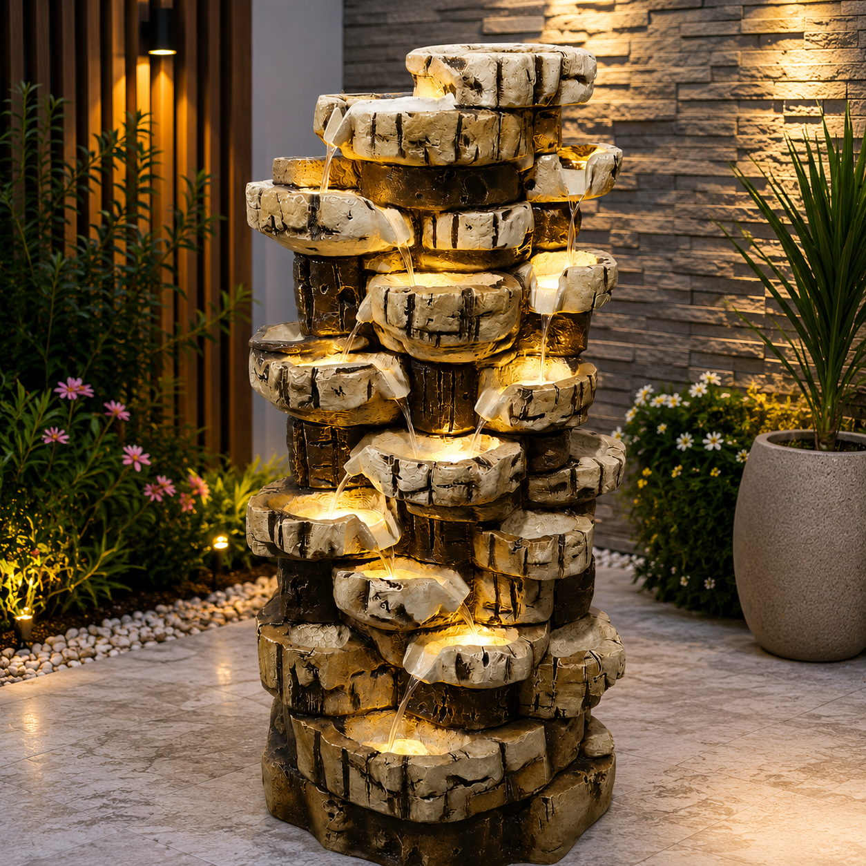 Grand Multi-Tier Stone Cascade Water Fountain