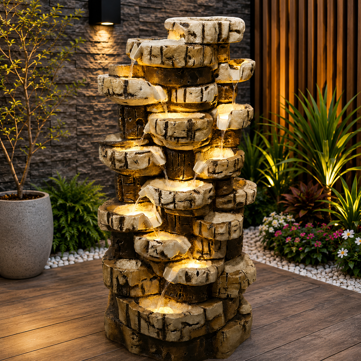 Grand Multi-Tier Stone Cascade Water Fountain