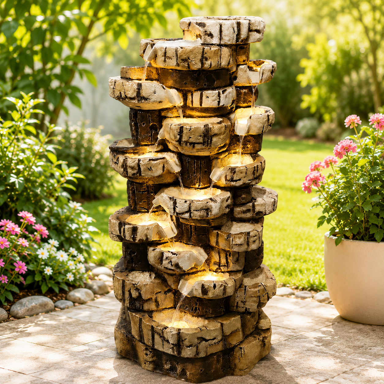 Grand Multi-Tier Stone Cascade Water Fountain