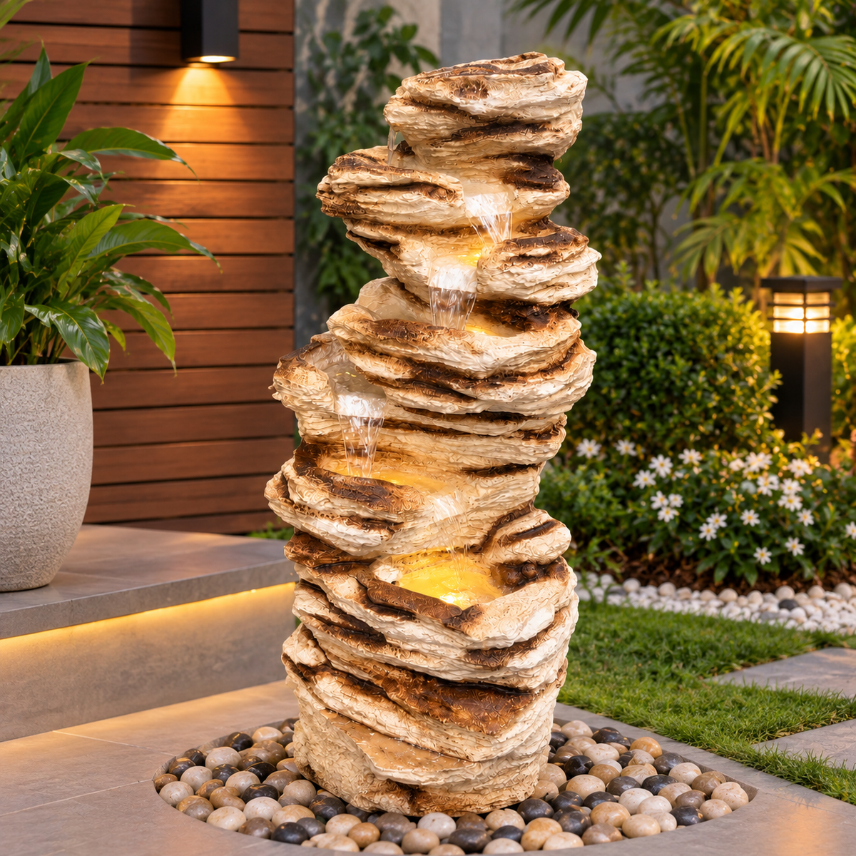 Rustic Layered Rock Cascade Water Fountain