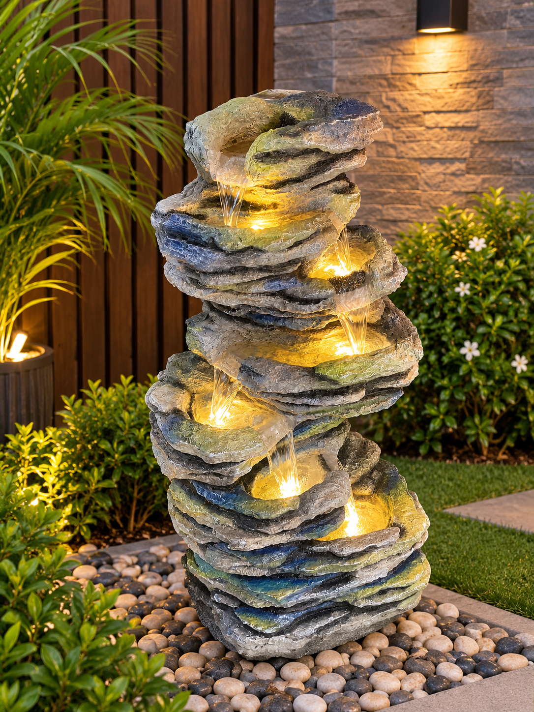 Rustic Layered Rock Cascade Water Fountain