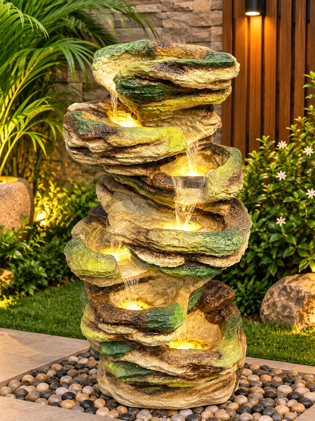 Rustic Layered Rock Cascade Water Fountain