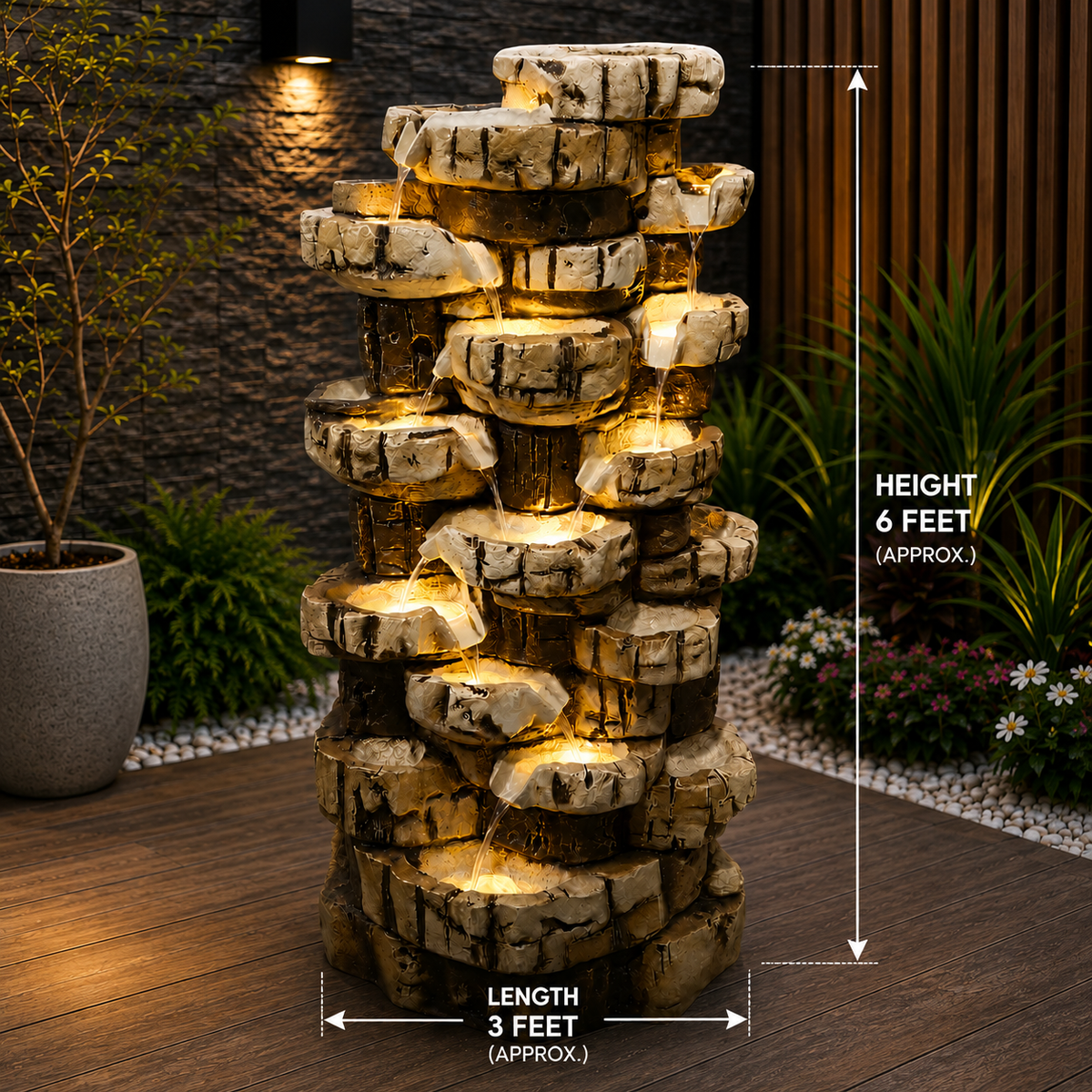 Grand Multi-Tier Stone Cascade Water Fountain