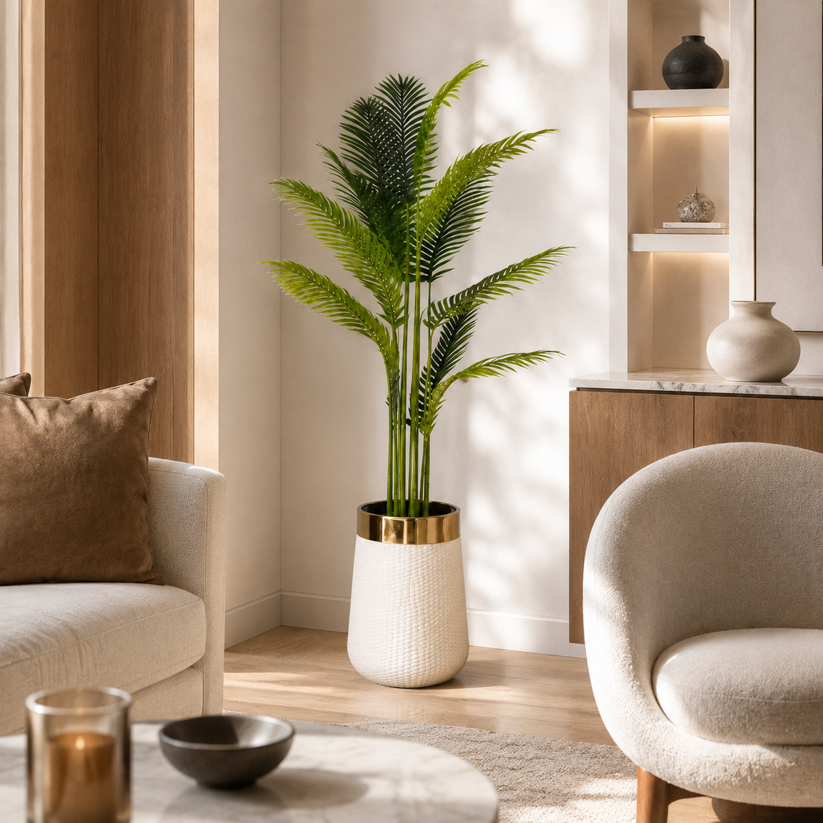 5 Ft Artificial Areca Palm with Luxury White Planter