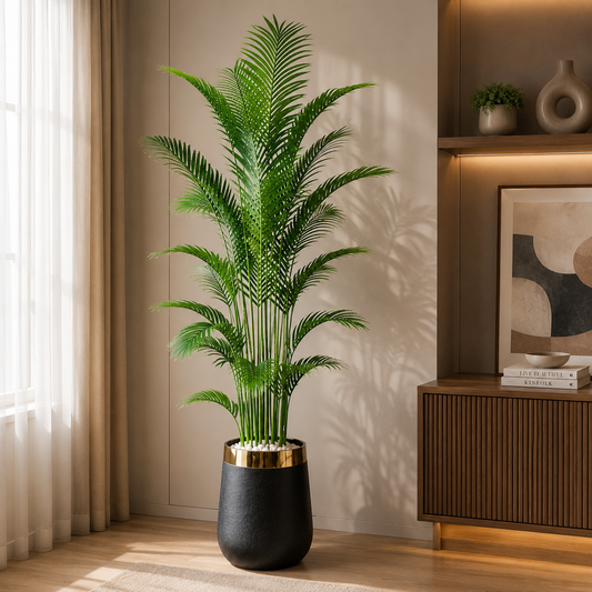 Artificial Areca Palm Tree with Premium Black Gold Planter 7 FT