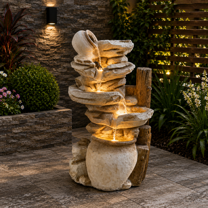 StoneHaven™ Cascading Rock & Pot Resin Water Fountain