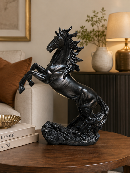 Majestic Black Rearing Horse Statue