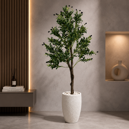Premium Artificial Olive Tree with Designer White Textured Planter 5.5 FT