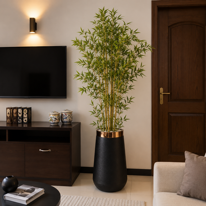 Artificial Bamboo Plant with Premium Black Gold Planter 7 FT
