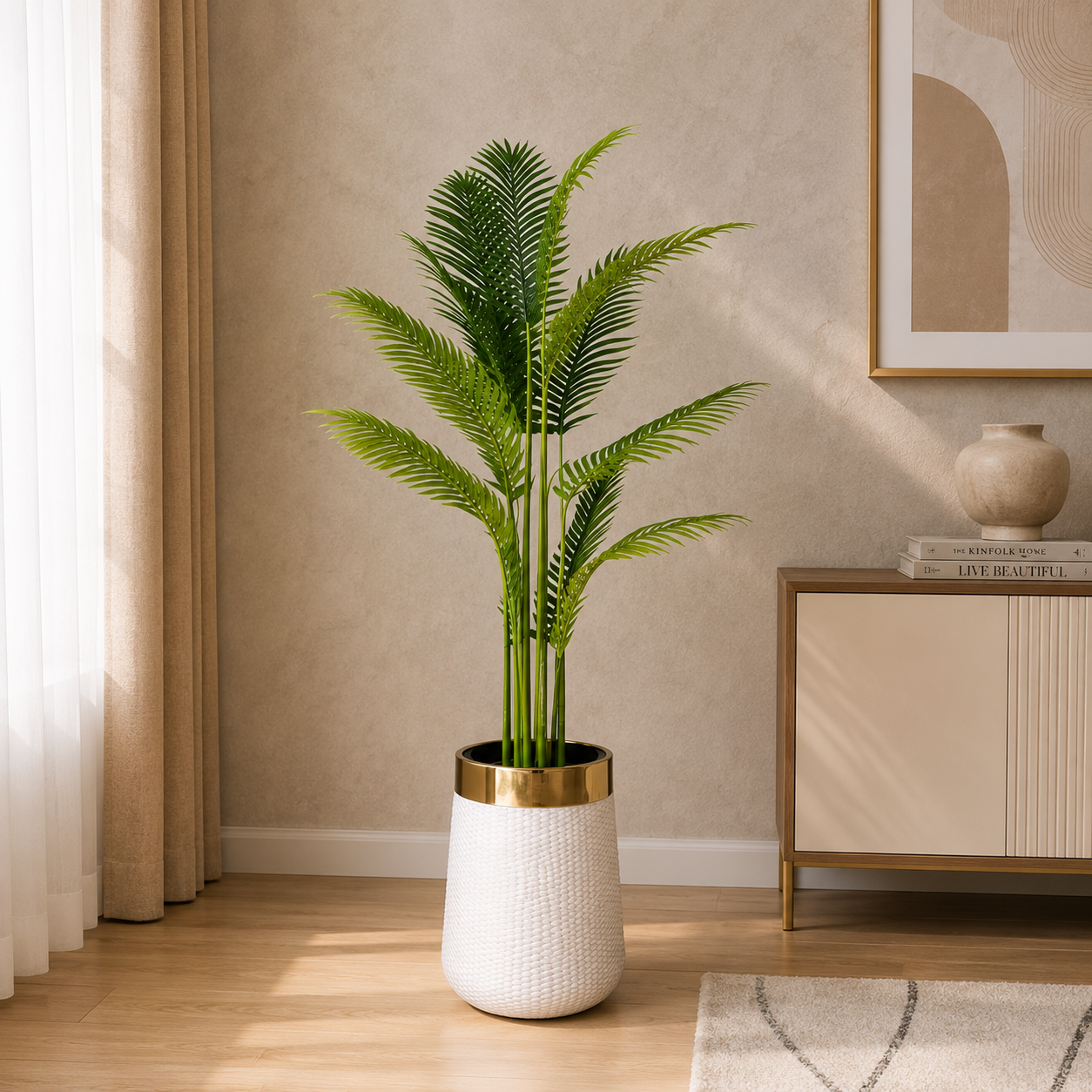 5 Ft Artificial Areca Palm with Luxury White Planter