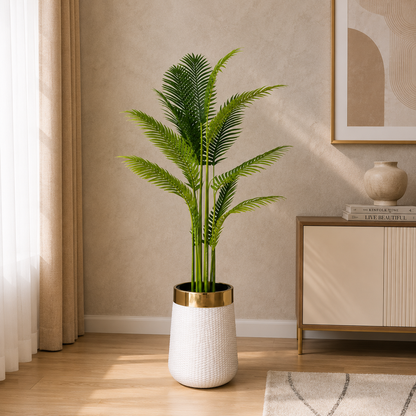 5 Ft Artificial Areca Palm with Luxury White Planter