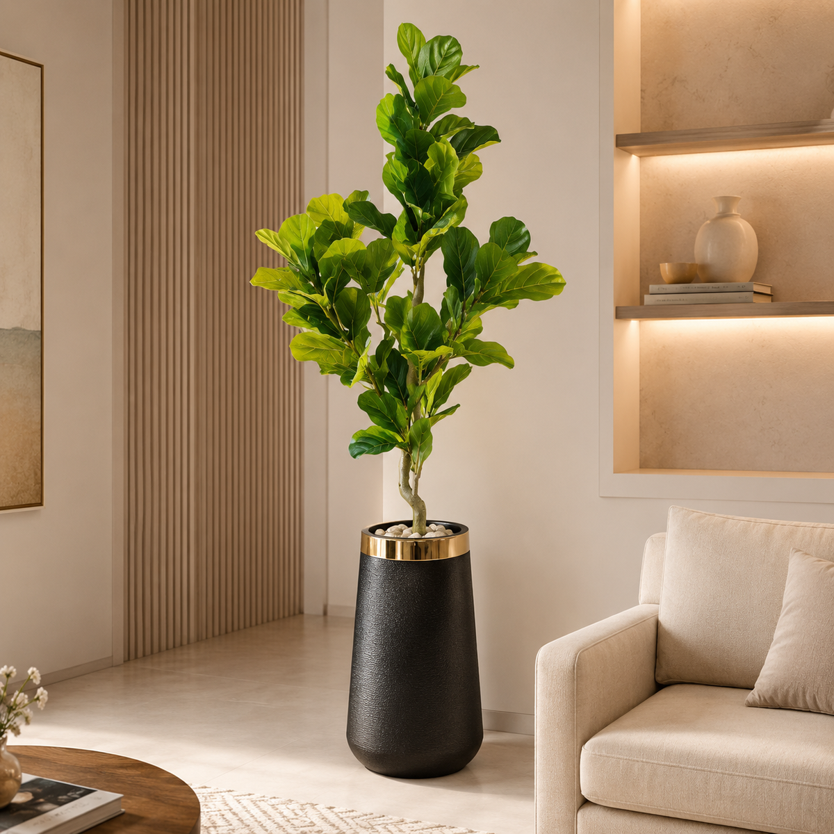 Artificial Guava Tree with Premium Black Gold Planter | Luxury Indoor Home Decor 6 FT
