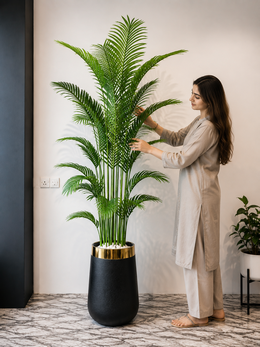 Artificial Areca Palm Tree with Premium Black Gold Planter 7 FT
