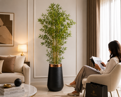 Artificial Bamboo Plant with Premium Black Gold Planter 7 FT