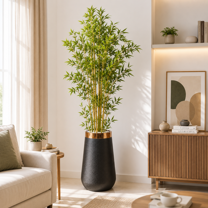 Artificial Bamboo Plant with Premium Black Gold Planter 7 FT