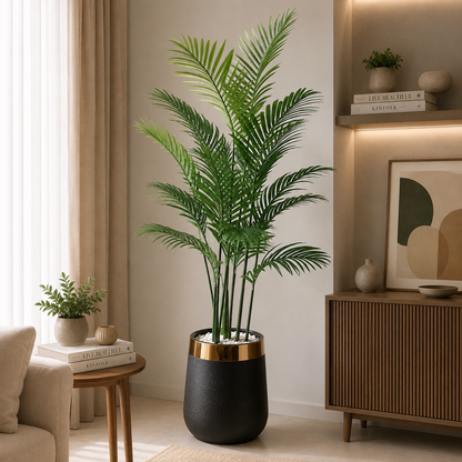 Premium Artificial Areca Palm with Luxury Black Fiber Planter 6 FT