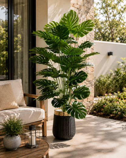 Artificial Monstera Plant with Premium Black Planter 6 FT