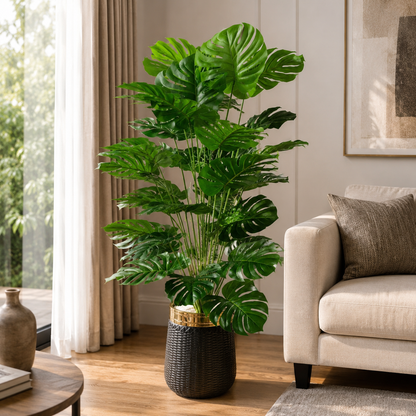 Artificial Monstera Plant with Premium Black Planter 6 FT