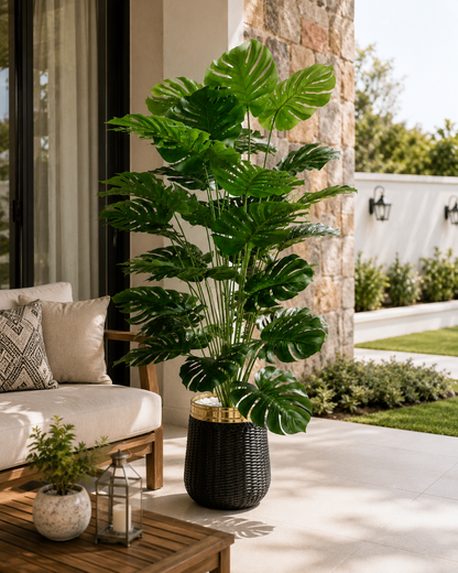 Artificial Monstera Plant with Premium Black Planter 6 FT